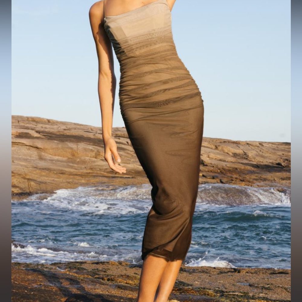 Zara Beige to brown Ombre Midi Dress